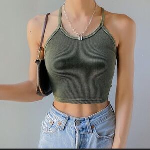GUC Free People Olive Green Ribbed Crop Tank